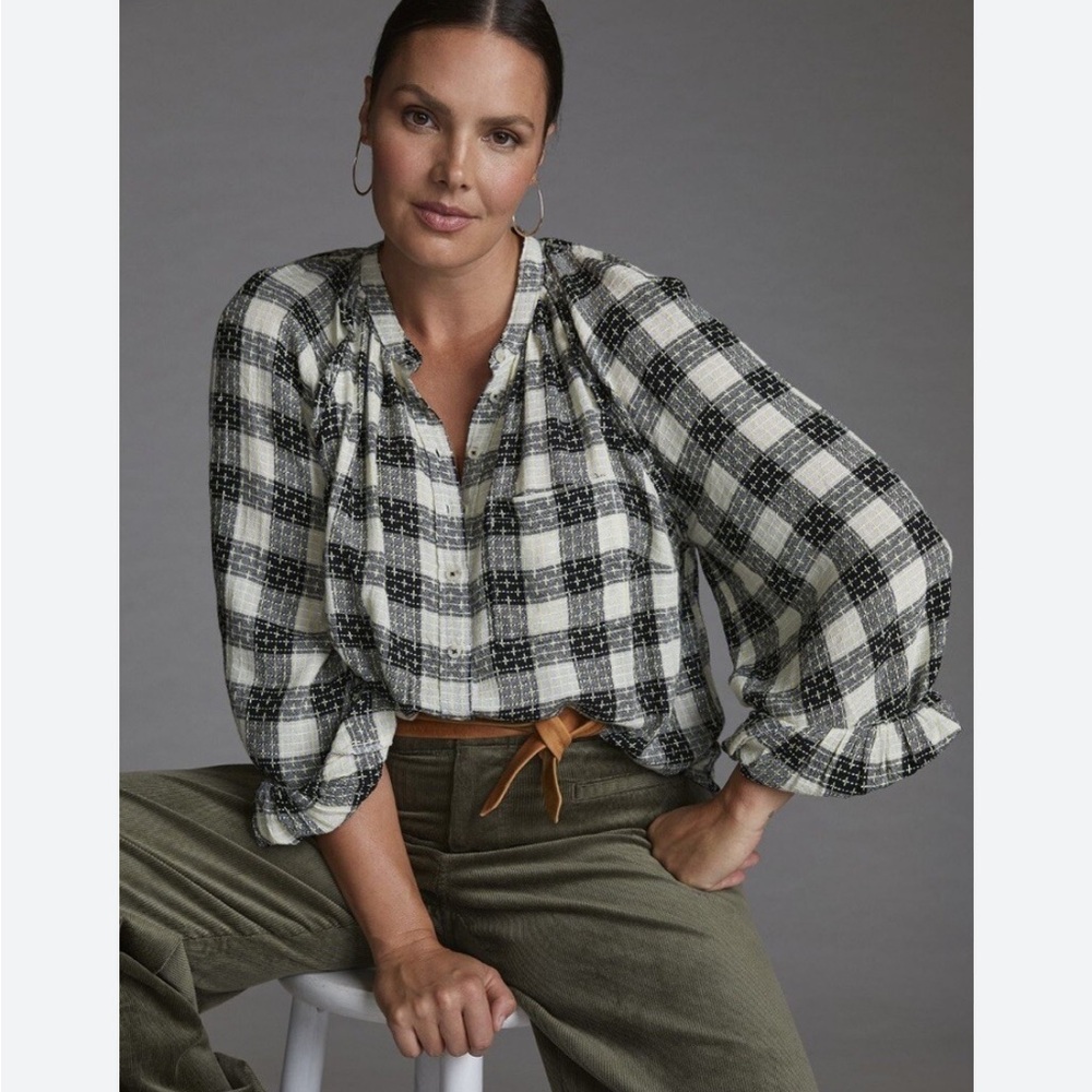 Anthropologie Pilcro Breezy Plaid Button Down Blouse Small - Picture 5 of 16